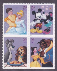 US 4028a MNH (4025-28) 39¢ 2006 Art of Disney Romance Block of 4