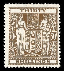 New Zealand 1946 KGVI Arms Fiscal 30s Watermark upright MLH. SG F205. Sc AR88.