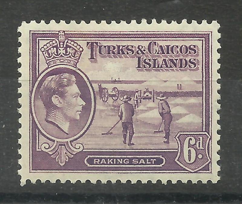 Turks & Caicos Islands, 1938 Sg 201, 6d Mauve, Lightly Mounted Mint. [737] 