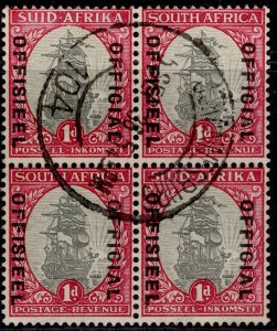 SOUTH AFRICA GVI SG O21, 1d grey & carmine, VFU. Cat £18. block of 4