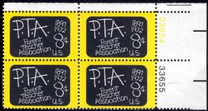 SC#1463 8¢ Parent-Teacher Association Plate Block: UR #33654/55 (1972) MNH