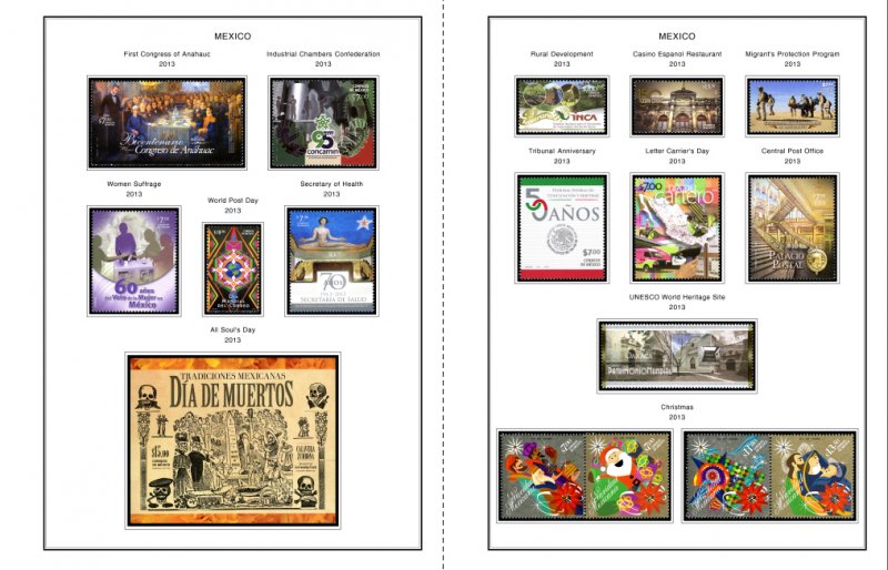 COLOR PRINTED MEXICO 2011-2014 STAMP ALBUM PAGES (36 illustrated pages)