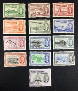 MOMEN: TURKS & CAICOS ISLANDS SG #221-233 1950 MINT OG NH £85++ LOT #68048