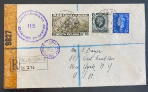 1943 Polish Forces British Army Field Post 115 Censored Cover To New York Usa