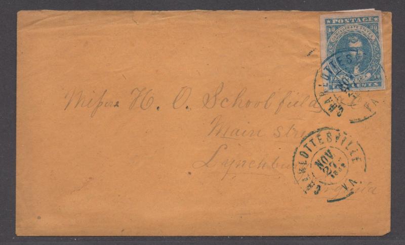 **CSA Cover, SC# 2 Paterson, VF Charlottesville, VA, 11/27/1862, Enclosure