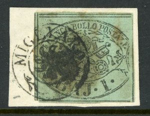 Italy 1852 Papal States Sc#2a on Piece Migliaro Cancel F876