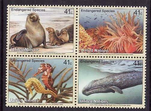 United Nations New York-Sc#952a- id8-unused NH set-Endangered-Marine Life-Whales