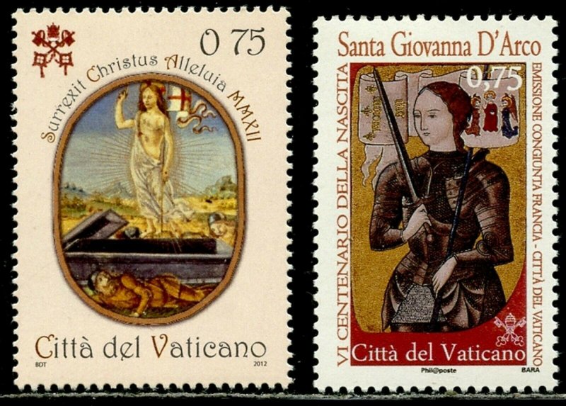 VATICAN Sc#1493,1499 2012 Easter & Joan of Arc Two Complete Sets Mint Hinged