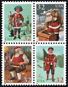 SC#3004-07 32¢ Santa & Children Block of Four (1995) MNH