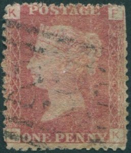 Great Britain 1858 SG43 1d red QV KFFK #1 plate 124 fine used (amd)