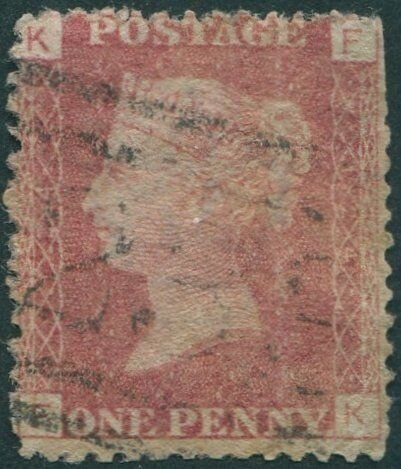 Great Britain 1858 SG43 1d red QV KFFK #1 plate 124 fine used (amd)