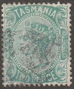 Tasmania, stamp, Scott#61,  used, hinged,   2d,  green