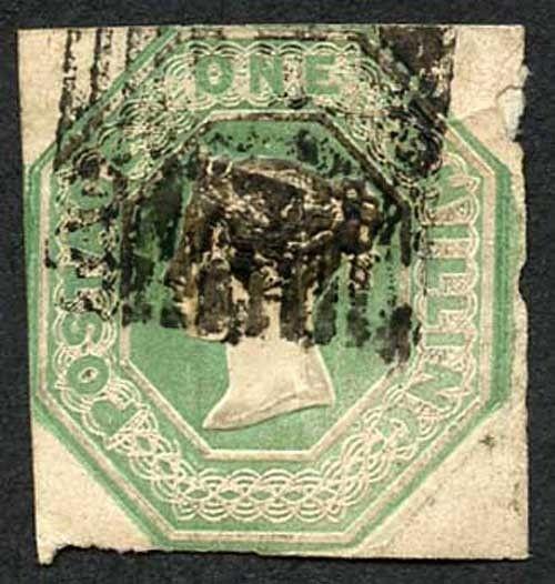 SG54 1/- Pale Green Embossed (fault top right) Cat£1000