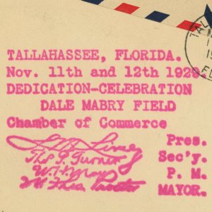 Tallahassee Florida Dale Mabry Field Dedication 1929 Airmail Cover 5c Postage US