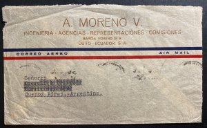 1943 Quito Ecuador Airmail Commercial cover To Buenos Aires Argentina