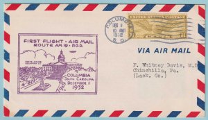 UNITED STATES FIRST FLIGHT COVER - 1932 FROM COLUMBIA SOUTH CAROLINA - CV349