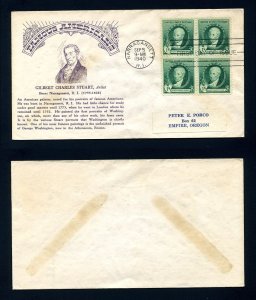 # 884 block of four First Day Cover with Crosby cachet dated 9-5-1940