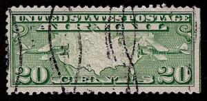 US Scott C9 20c Air Mail USA Map - Airplanes USED F/VF HR Serpentine Cancel 1927