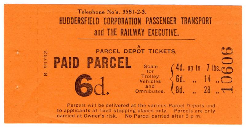 (I.B) Cinderella : Private Carrier - Huddersfield Trolleybus : Paid Parcel 6d