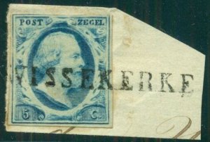 NETHERLANDS #1, with straight line WISSEKERKE on small piece, VF and scarce