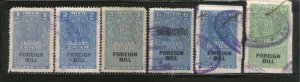 India Fiscal 6 different Foreign Bill Court Fee Revenue Stamp up to Rs. 100 Used