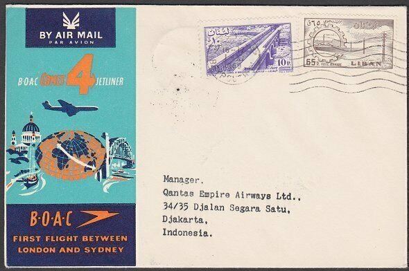 LEBANON 1959 BOAC first flight cover to Djakarta Indonesia..................N430