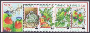 1998 Niuafo'ou 326-329strip+Tab WWF, Birds 15,00 €