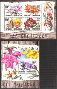 Central African Republic 2016 Flowers Orchids Sheet + S/S MNH