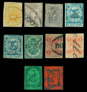 COLOMBIA 1866  Coat of Arms  5c - 10p complete set + var. Scott #45-52 used Rare