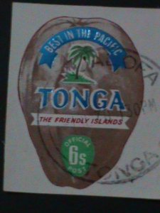 ​TONGA-1970-SC#253-LOVELY COCONUT SHAPE CUT STAMP-CTO VF -HARD TO FIND