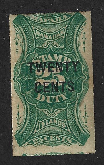 HAWAII Scott #R7 Mint 20c surcharged on 25c Revenue stamp 2019 CV $60.00