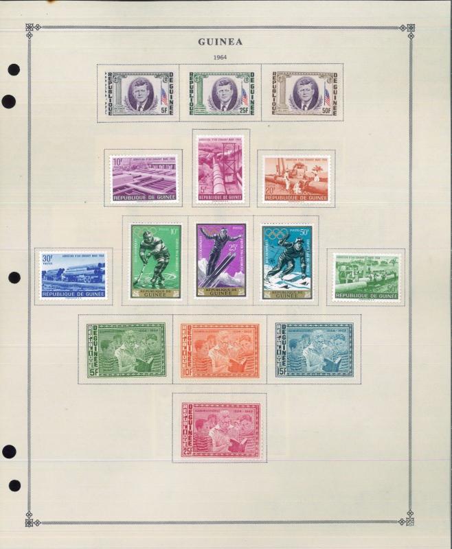 1959-1980 Guinea Mint & Used Postage Stamp Collection on Album Pages Value $725