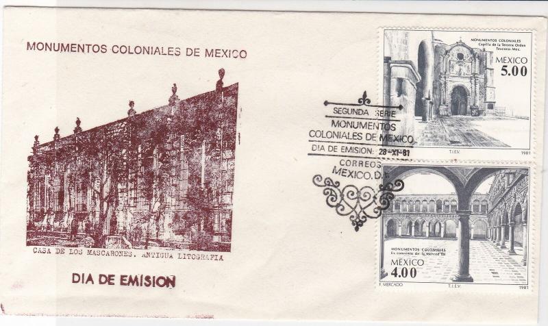 mexico 1981 colony monument buildings stamps cover ref 20291