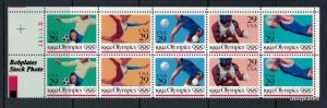BOBPLATES #2637-41 1992 Olympics Upper Left Plate of 10 S11111 F-VF NH SCV=$6.5