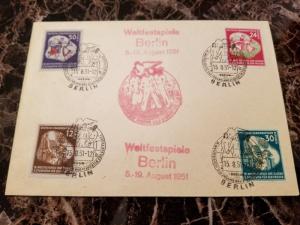 1951 Berlin East Germany DDR Cover Third World Youth Cancel Stamps # 85-88