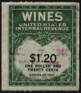 RE146 $1.20 Wine Revenue Stamp (1942) Used