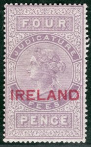 GB IRELAND QV REVENUE Stamp Red Overprint 4d *JUDICATURE* (1880) Mint MM WHITE6