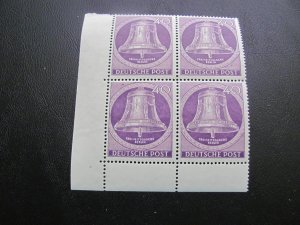 GERMANY BERLIN 1953 MNH  SC 9N98 BELL CORNER MARGIN BLOCK  XF 240+ EUROS (114)