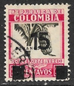 COLOMBIA 1939 15c on 20c BANANAS Airmail Sc C117 VFU