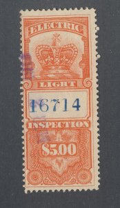 Canada Revenue Electric Light Stamp #FE6-$5.00 Used Fine Guide Value = $45.00