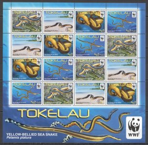 Ft118 2011 Tokelau Wwf Fauna Sea Snakes Reptiles #408-11 Michel 38 Euro 1Sh Mnh