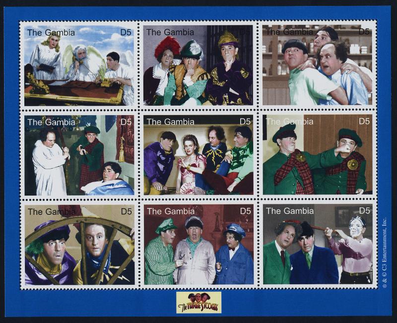 Gambia 2446-8 MNH Three Stooges, Curly, Telephone, Skull, Moe, Shemp, Larry 