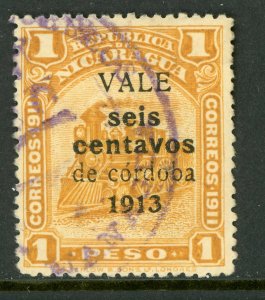 Nicaragua 1912 Zeleya Railroad Issue 6¢/1P Orange & Black Sc 335 VFU Q552