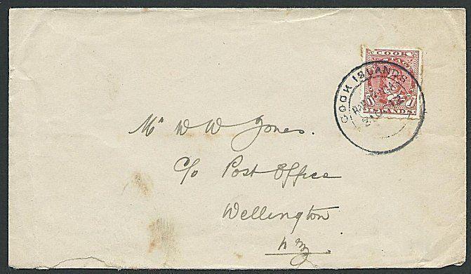 COOK ISLANDS 1912 1d on cover Rarotonga to Wellington NZ................38910