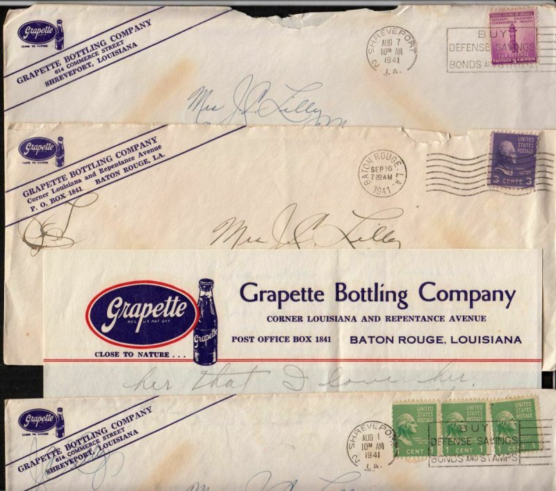 1941 Grapette Bottling Co, Shreveport Baton Roughe LA lot of 7