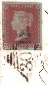 GB IRELAND Cover LISBURN Numeral 1d Red CLEAR PROFILE Large Margins 1852 YB25