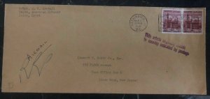 1958 Cairo Egypt American Embassy Airmail Diplomatic Cover To River Edge NJ USA