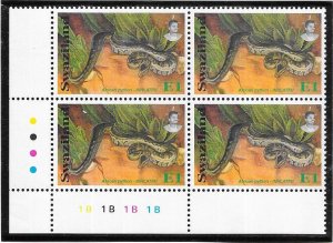 Swaziland #654  African Python (MNH) Plate Block of 4 CV$7.00