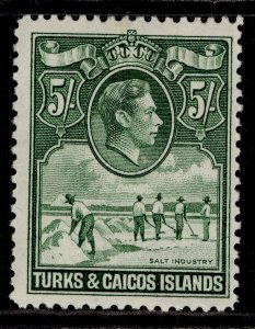 TURKS & CAICOS ISLANDS GVI SG204a, 5s deep green, LH MINT. Cat £55.