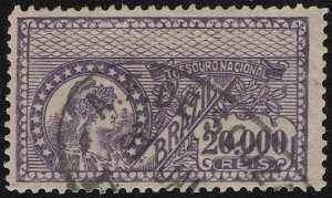 BRAZIL Used 20,000r Revenue stamp VF, part cancel